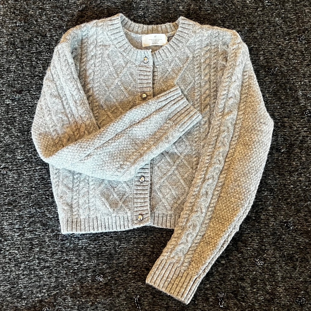 H&M Girl's Grey Cable Knit Cardigan